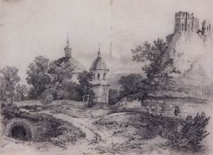 Пейзаж с церковью и руинами